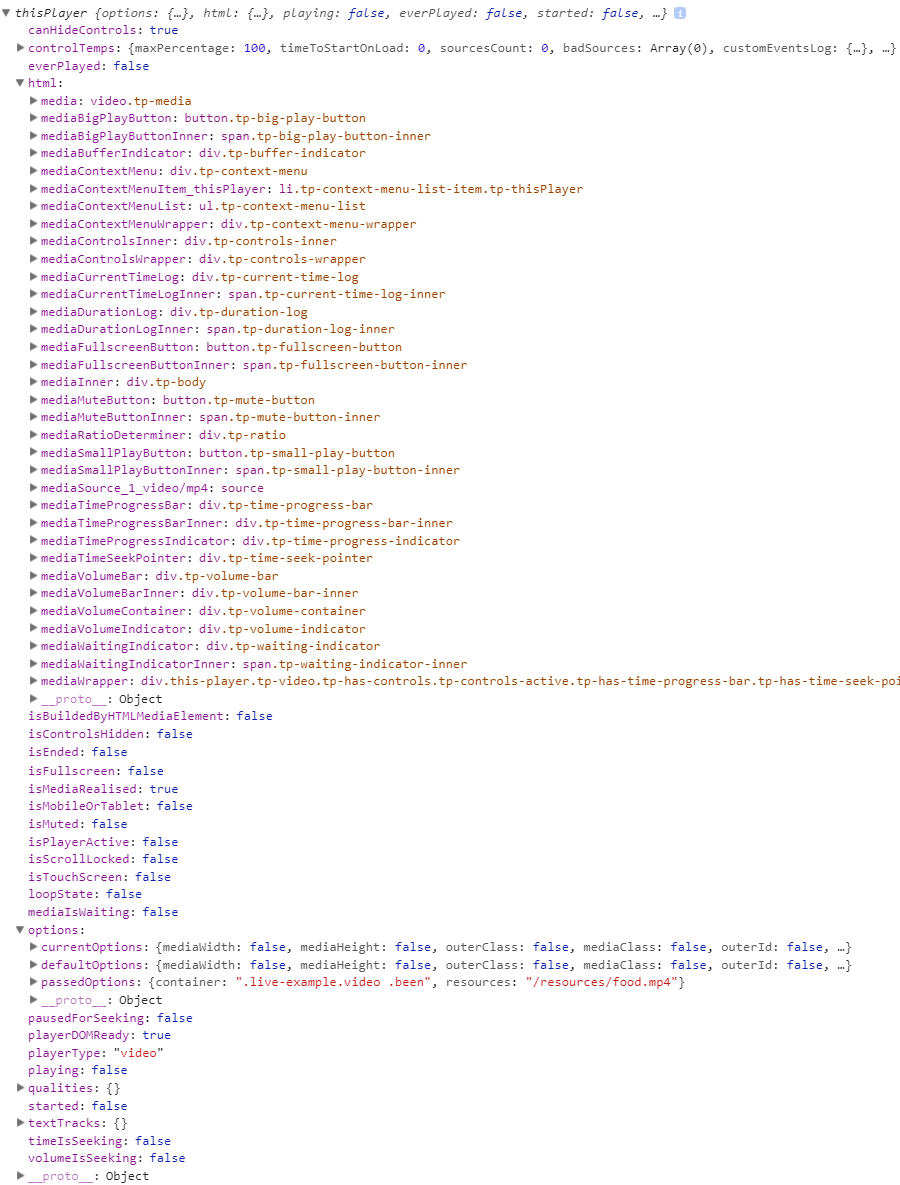 screenshot of the thisPlayer properties